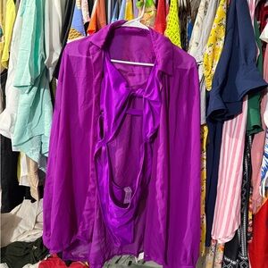 SHEIN Fuchsia Satin Tie-Front Blouse